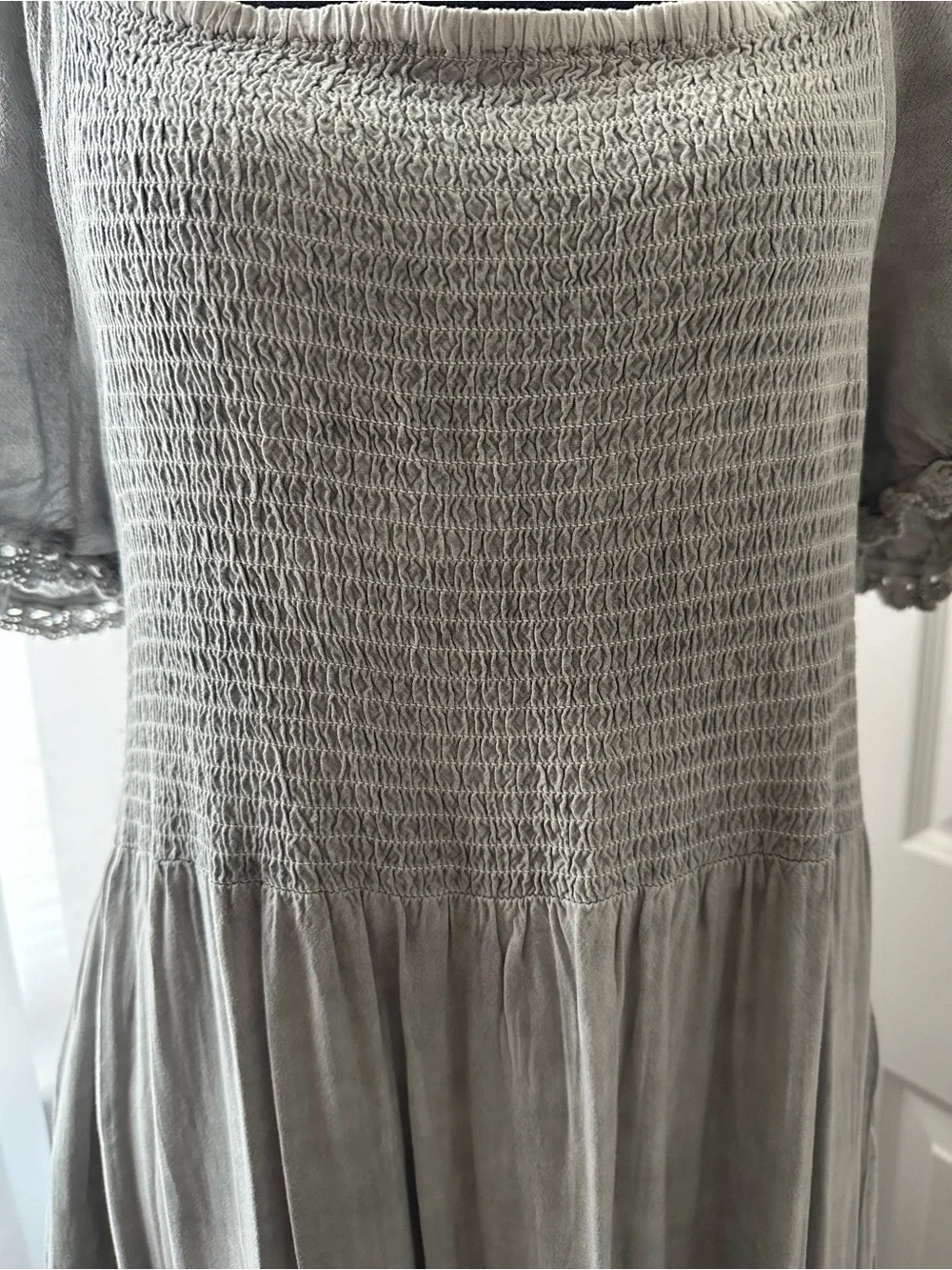 Young Threads Smocked Square-Neck Maxi Dress in Light Gray - Picture 2 of 7